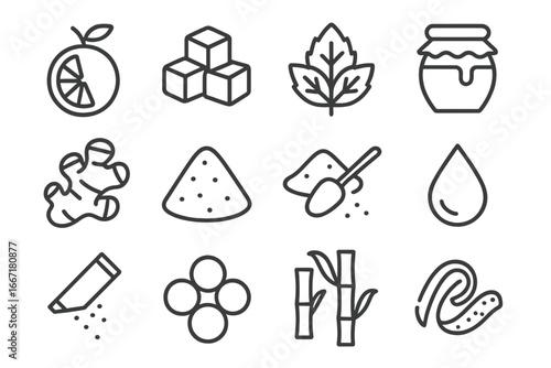 Ingredient sweetener leaf ice cane juice vector sugar mint honey icon fruit