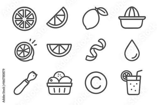 Icons citrus c tool grid lemon icon vector basket orange fruit spritz