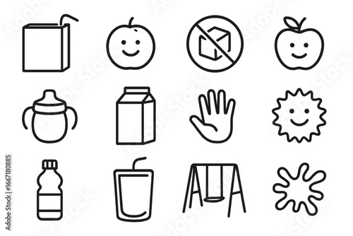 Juice box icons sippy smiling kids vector playground sugar label icon apple