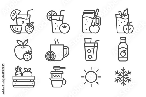 Juice icons mix seasonal autumn fruit blend crate citrus spring icon vector
