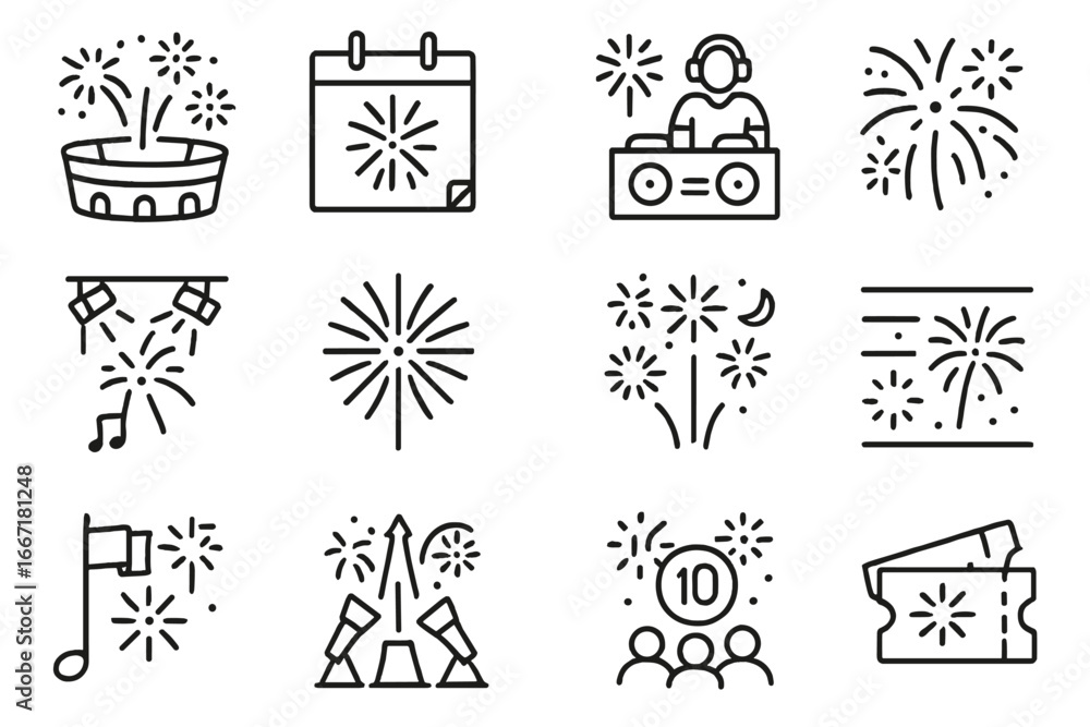 Obraz premium Icon icons fireworks firework scheduled night display countdown vector note show light