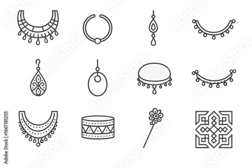 Traditional ethnic bracelet icon cultural nose jewelry vector filigree tribal icons pendant