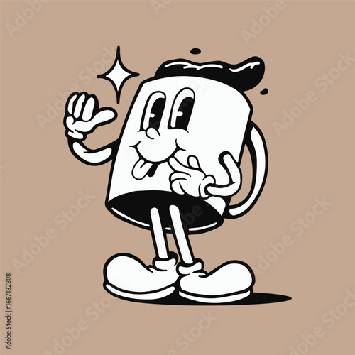 mascot coffee cup illustration, cup mascot retro