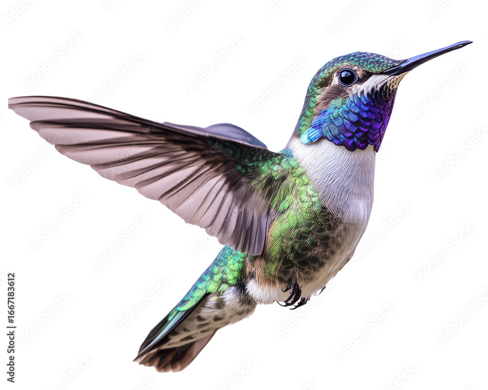 Fototapeta premium Tiny Hummingbird with Iridescent Feathers, Cutout PNG File