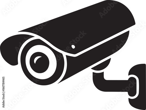 Black and white icon of a security camera mounted on a wall