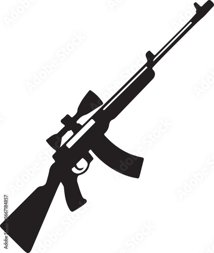 Silhouette of a Sniper Rifle with Scope and Magazine