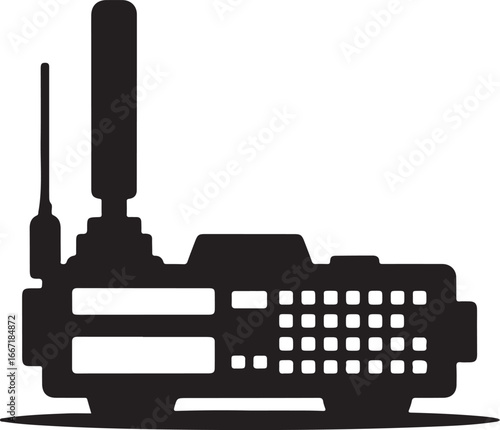 Silhouette of a two-way radio with antennas and control panel