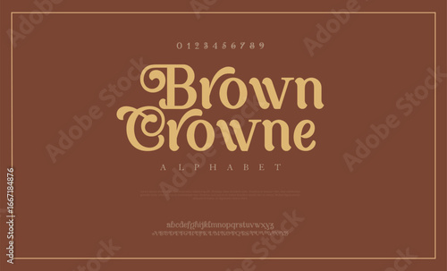 Brown Crowne, Beauty Luxury font alphabet logo. Typography beautiful fashion elegant classic letters serif italic fonts decorative wedding vintage retro logos. vector illustration
