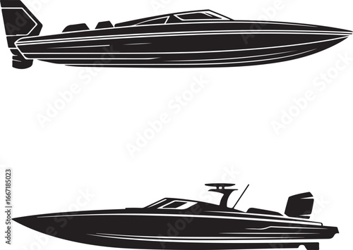 Two Sleek Speedboats Silhouetted Against a White Background