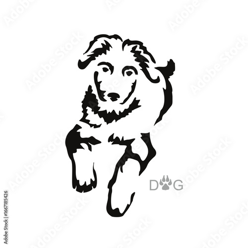 Vector drawing of a dog. Black and white gestalt design of a funny pet. Little doggy. Cute animal illustration.