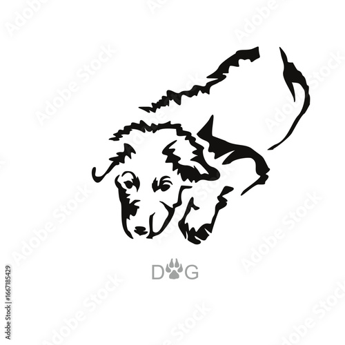 Vector drawing of a dog. Black and white gestalt design of a funny pet. Little doggy. Cute animal illustration.