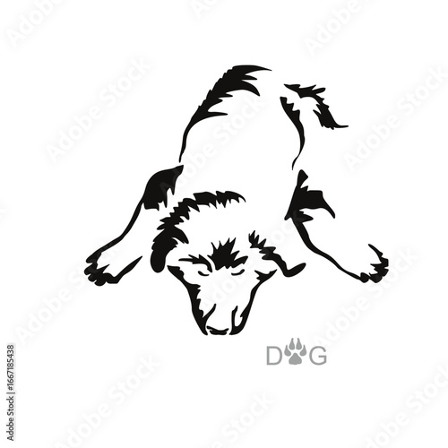 Vector drawing of a dog. Black and white gestalt design of a funny pet. Little doggy. Cute animal illustration.