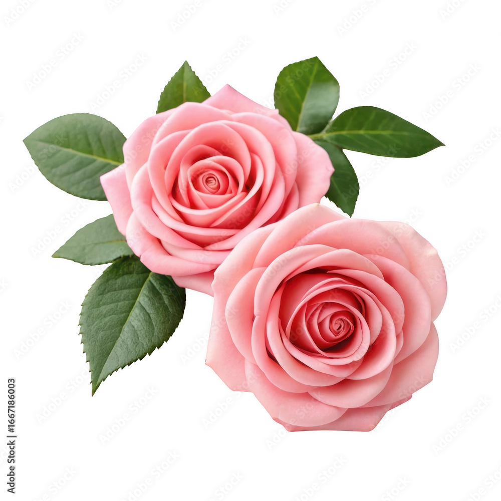 Naklejka premium Two pink roses isolated on transparent background