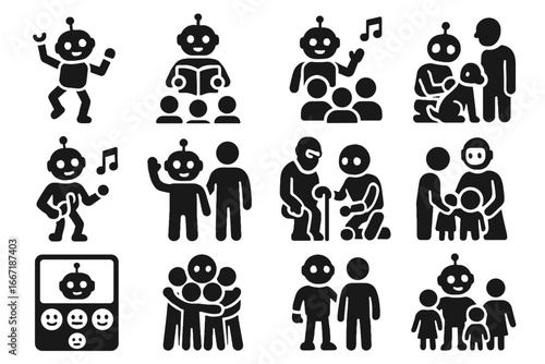 Icon interaction robot social playing storytelling vector comforting ai dancing children interactive