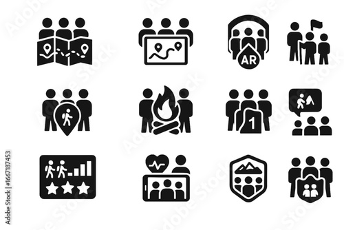 Icons photo ar hiking milestone scoreboard viewpoint shared pin message icon vector