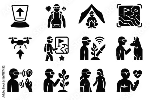 Ar hike guide vector avatar futuristic feedback icon gamified hiking companion survival