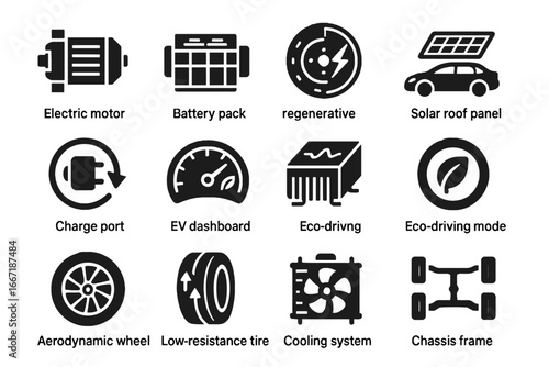 Cooling mode frame chassis motor tire emission vector panel car icon zero