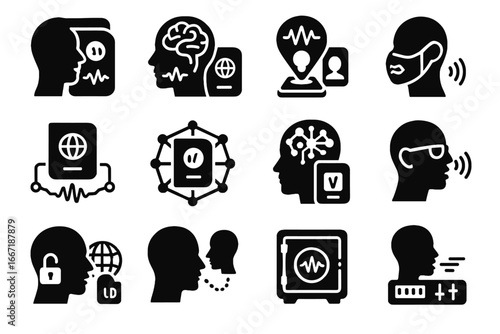 Decentralized control auth icon unlock data augmented voice voiceprint vector technology futuristic