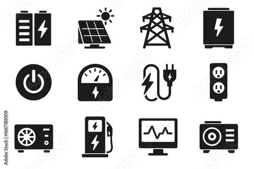 Solar icon meter charging protector monitor hive voltage digital vector power backup