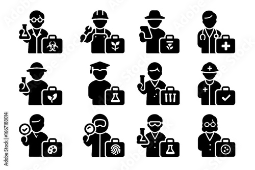 Icon scientist diverse student doctor lab microbiologist vector inspector researcher analyst emergency