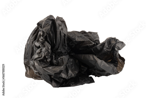 Crumpled garbage bag on white background