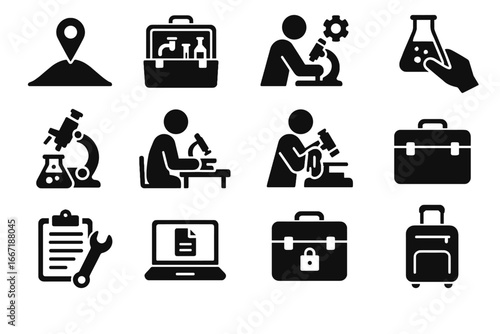 Maintenance report portable process vector recording collection preparation calibration storage lab icon