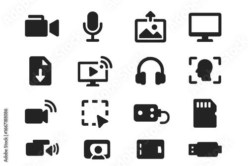 Deepfake screen screenshot card device icons input icon video scan vector image