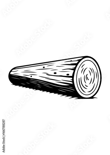 Wood Log Silhouette with Detailed Texture
