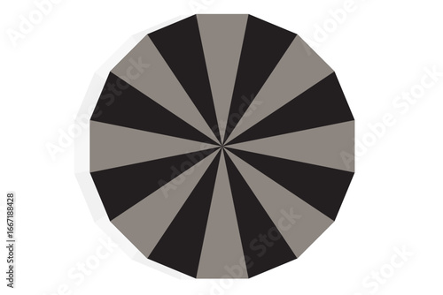 Spinning wheel optical illusion consists of a circle with a repeating pattern of black and gray triangles extending out from the center.