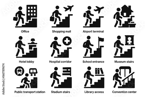 Hospital convention station stairs building smart vector complex icon school hotel