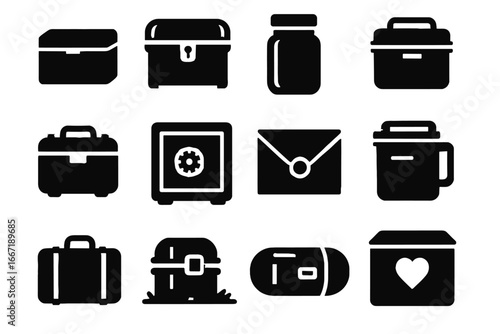 Vintage icons icon time capsule envelope box pod sealed jar locked vector