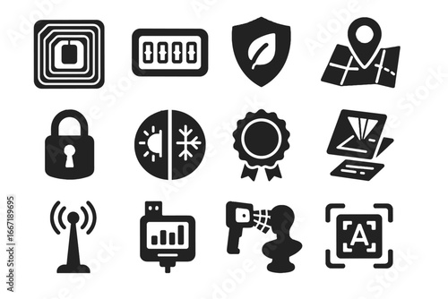 Modern tech environmental augmented gps encryption vector transmitter sensor seal reality icon