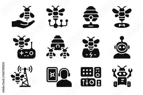 Operator ai tools charging hub panel signal vector icon robotic grid hand