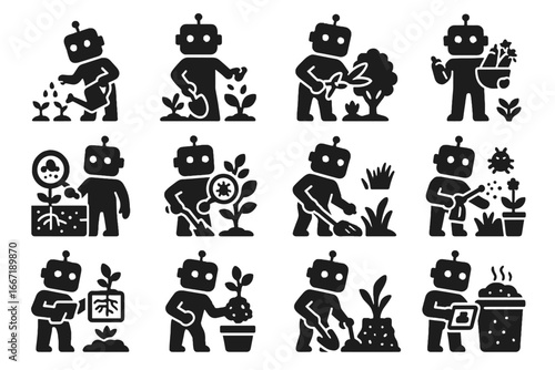 Icons detecting trimming pests roots pruning nutrients ai icon gardener aerating analyzing
