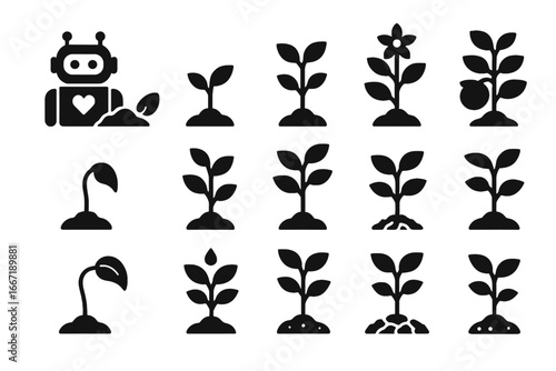 Forming sprout wilting gardener seedling nutrient vector stages fruit ai deficiency icon