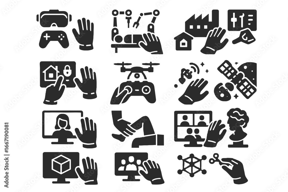 Obraz premium Industrial icon icons missions art home vr vector drone glove data education