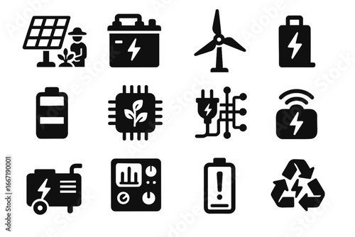 Energy unit wireless connector solar pack icon ai power grid vector