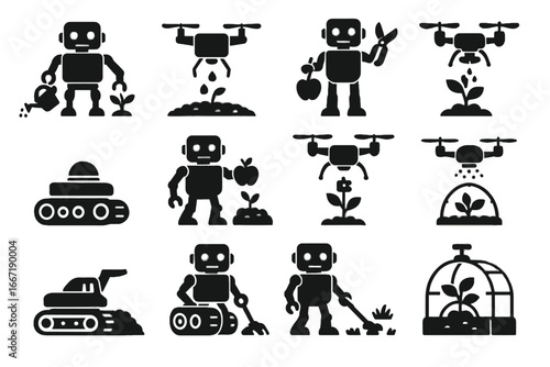 Dome icon pruning vector soil climate harvesting ai drone turner bot gardener