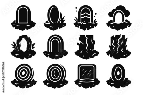 Island arch access icon side vector portals spiral neon glitch virtual main