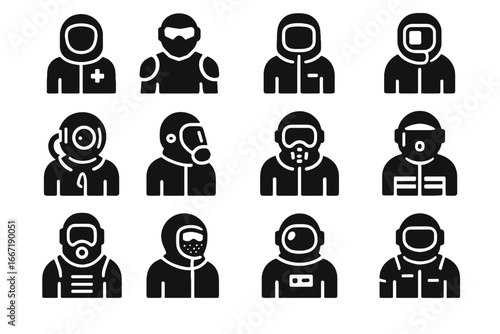 Icons hazmat responder medical vector emergency suit icon civilian pilot bio