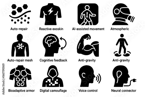 Digital bio futuristic reactive support connector icon feedback movement nanomaterial suit vector