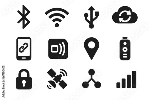 Signal satellite vector icons connectivity antenna locator meter tag tech nfc icon