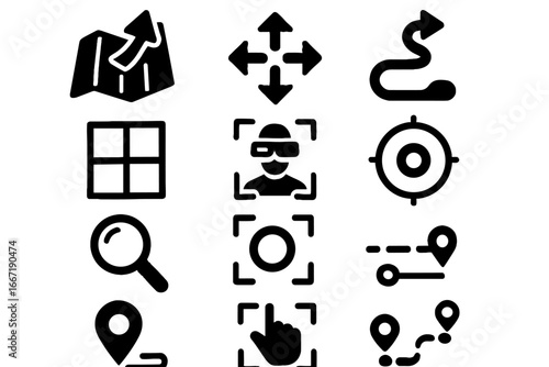 Zoom lens map pathfinder focus grid ar planner vector icon surgery overlay