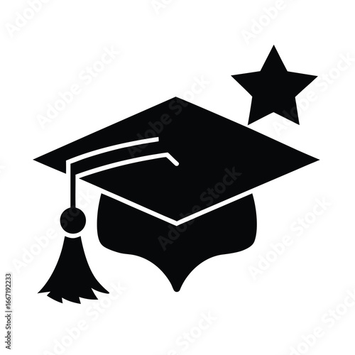 silhouette of diploma with star and graduation