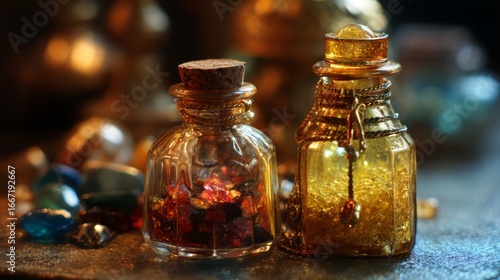 Wallpaper Mural Glass jars with glowing liquids artistic mystical decorative product photography background Torontodigital.ca