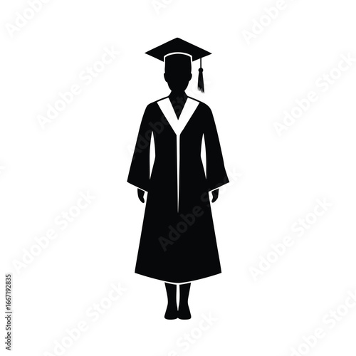 silhouette of female graduate in academic gown
