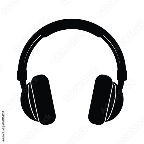 silhouette of headphones on white background.