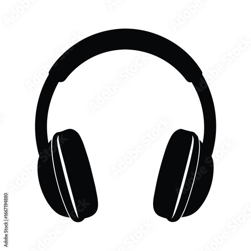 silhouette of headphones on white background.