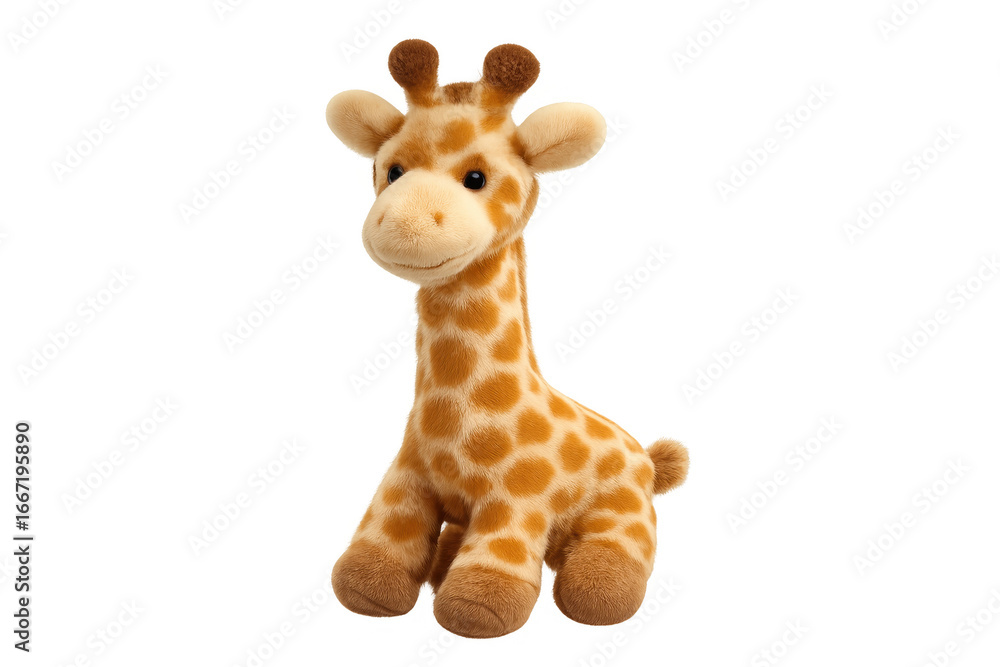Obraz premium Adorable plush giraffe toy sitting on transparent background