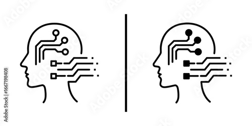 Digital Brain: A modern design symbolizing the integration of technology and the human mind. This illustration showcases the innovative fusion of human intelligence with digital circuits.